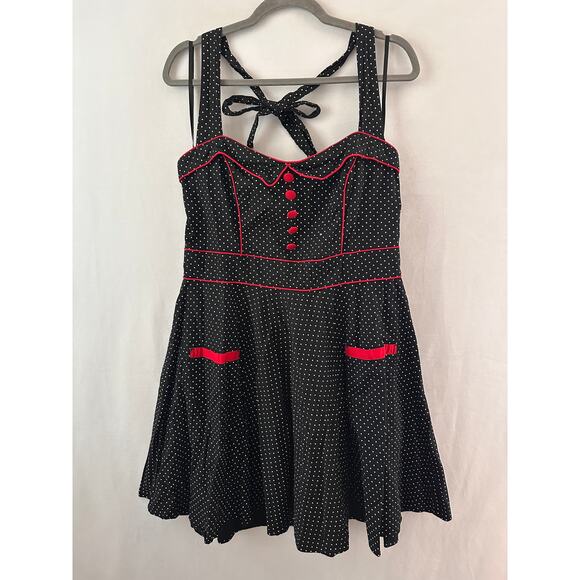 Hell Bunny Vanity Dress Pinup Retro Rockabilly Halter Polka Dot Back Red XL - Picture 1 of 6